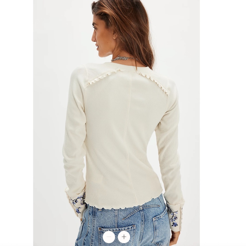 NWT Free People Fleur Embroidered Cuff Henley - Picture 5 of 11